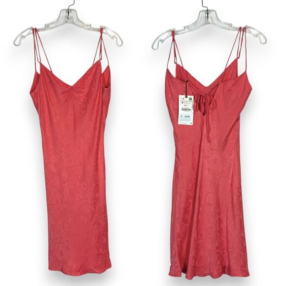 Zara Chemise Mini Slip Dress Coral Pink Small - Picture 14 of 14